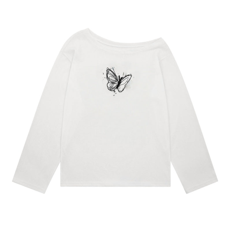 Trendy Long Sleeve with Butterfly Print