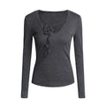 Gray Slim-Fit V-Neck Long Sleeve