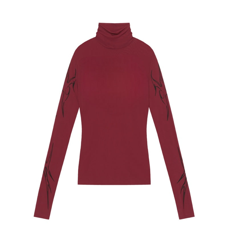 High-Stretch Slim-Fit Red Long Sleeve