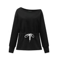 Drawstring Fitted Black Long-Sleeved Top