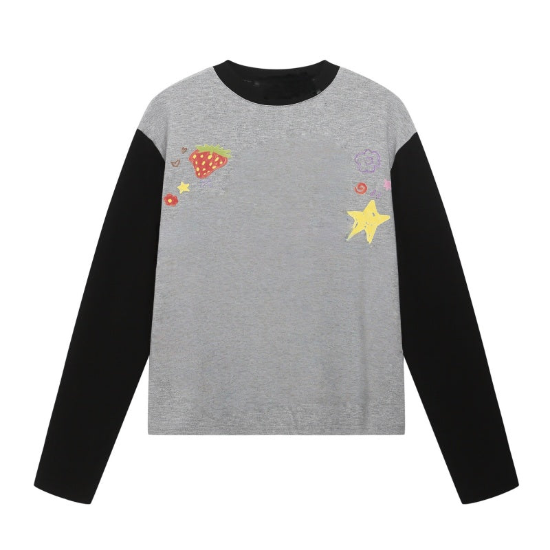 Color-Block Cropped Hip-Hop Long Sleeve